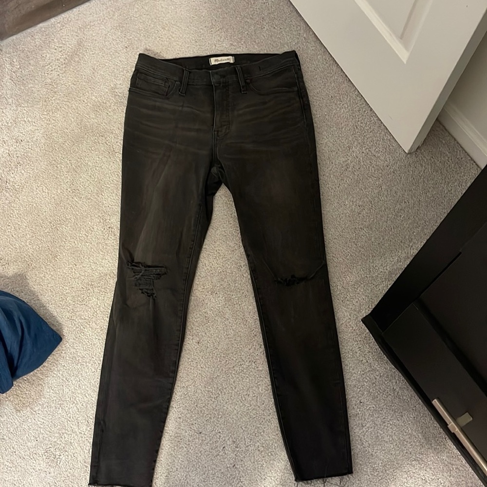 Distressed black madewell skinny jeans